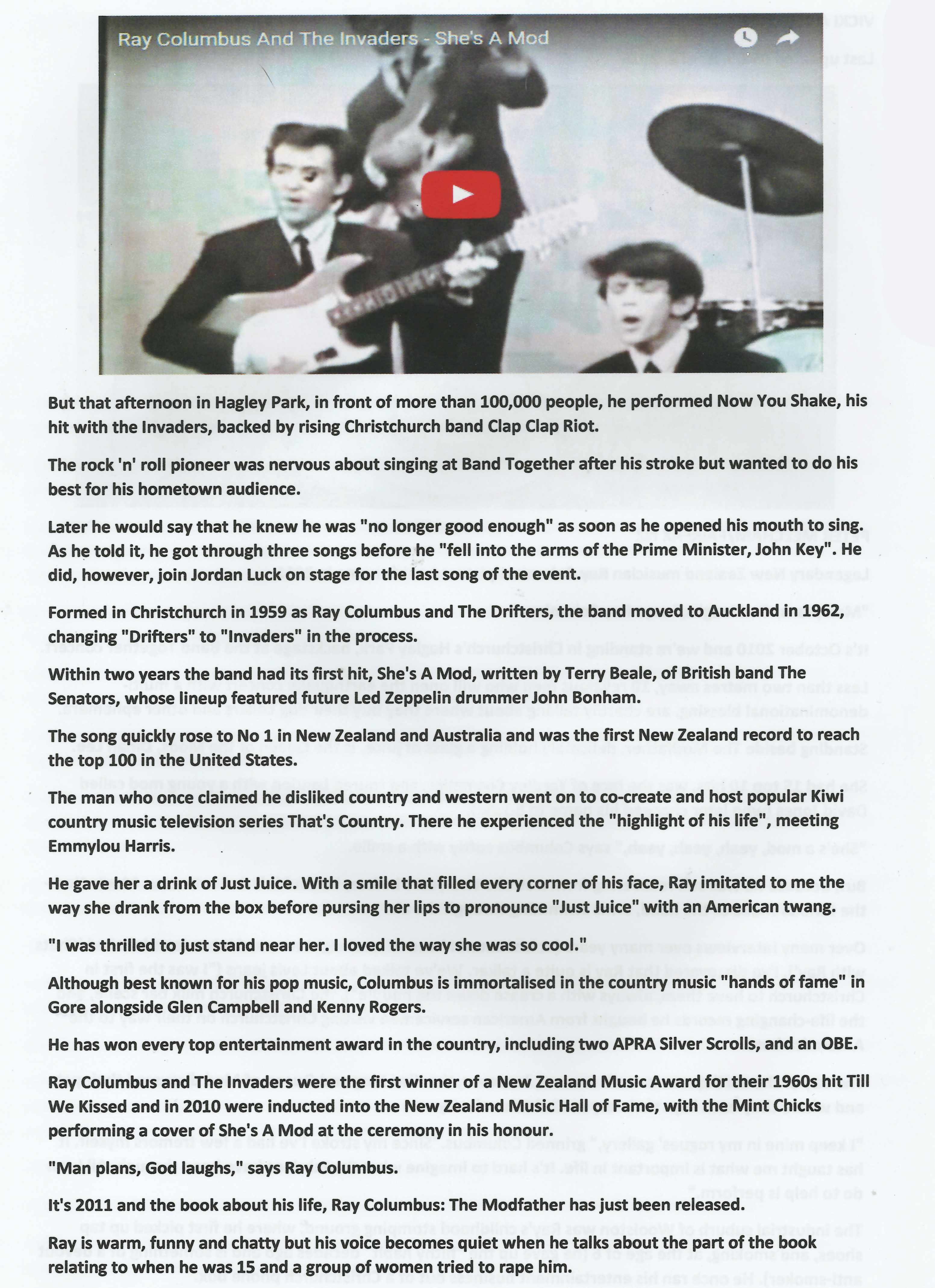 Vicki Anderson interview with Ray Columbus April 02nd, 2016