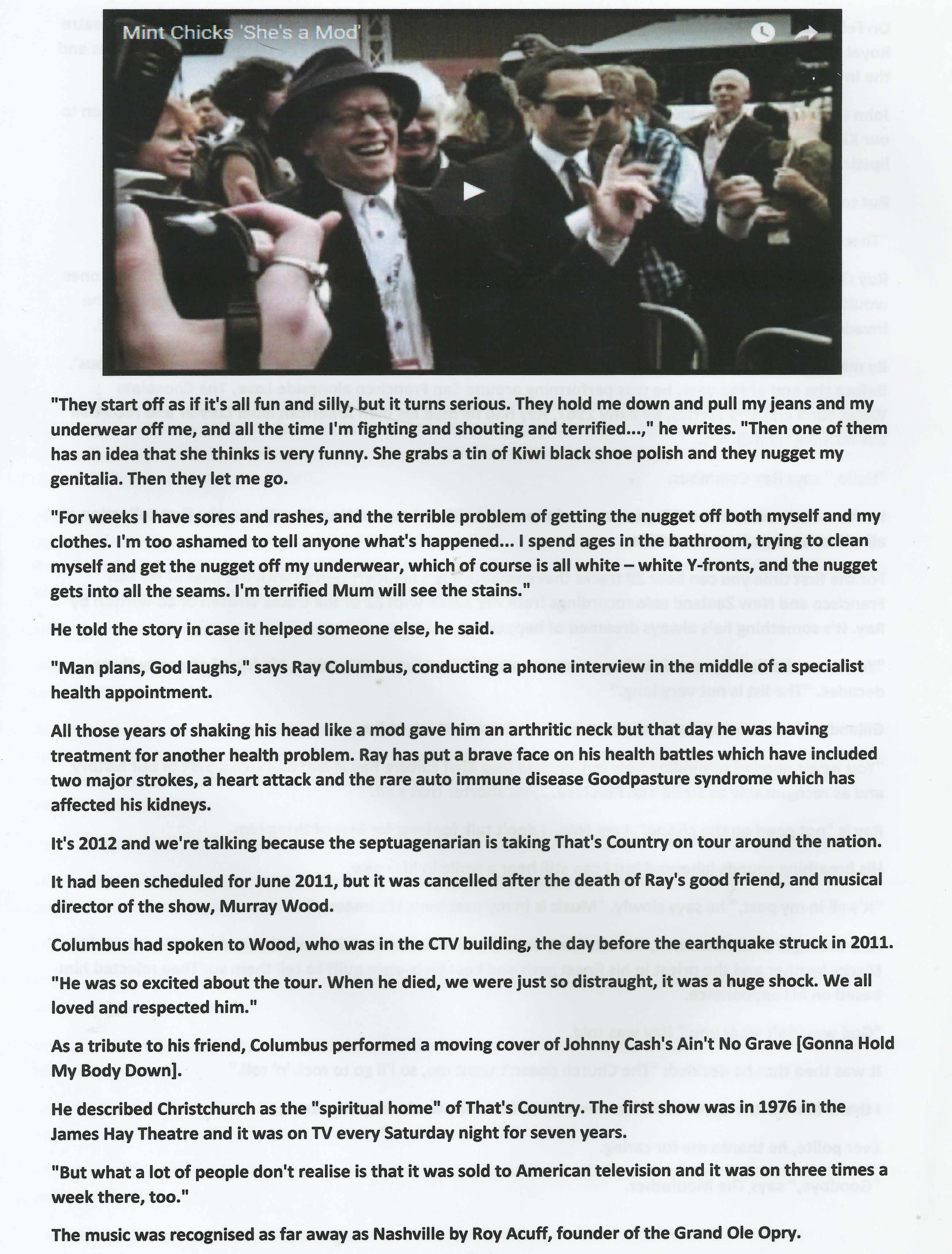 Vicki Anderson interview with Ray Columbus April 02nd, 2016