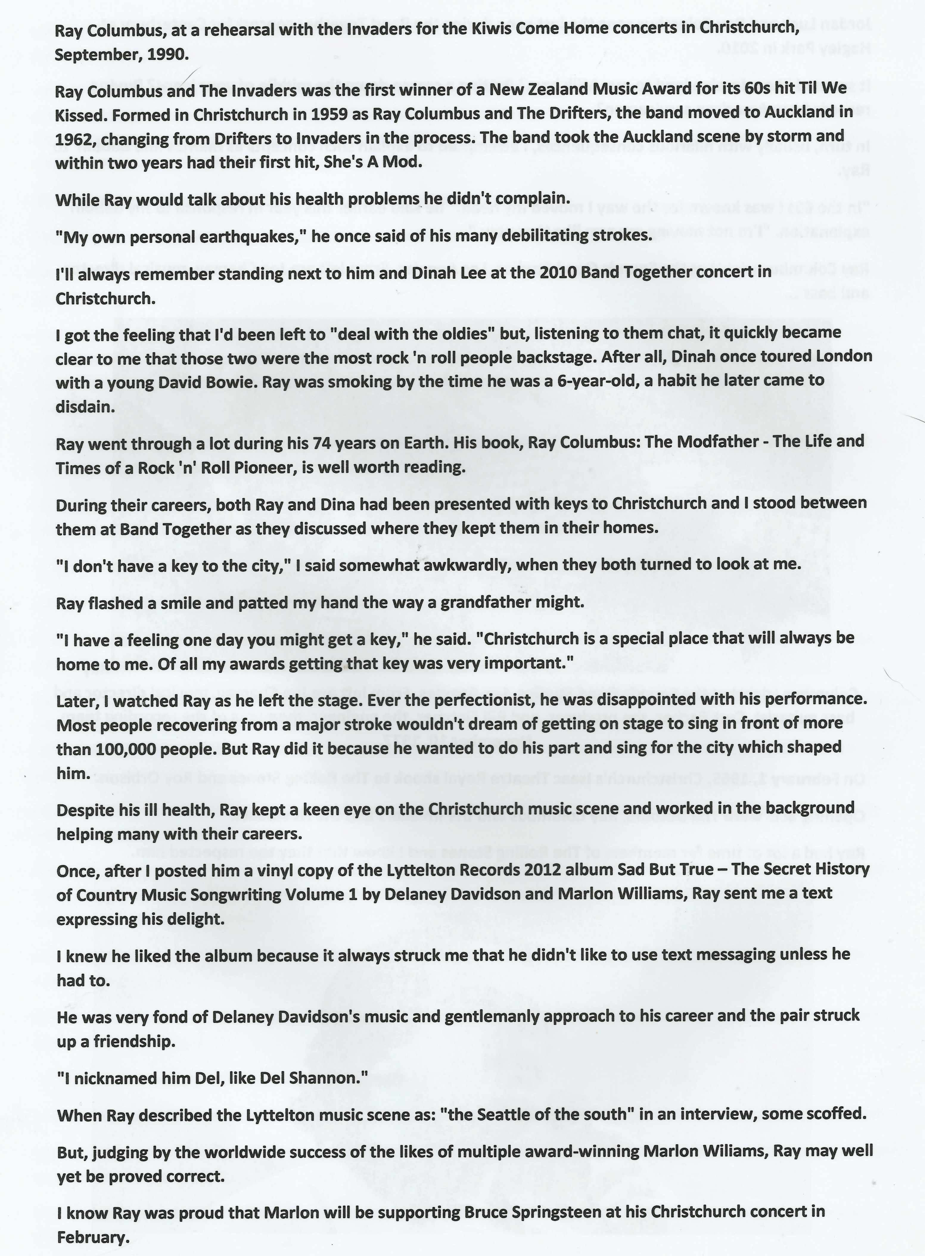 Vicki Anderson interview with Ray Columbus November 30th, 2016