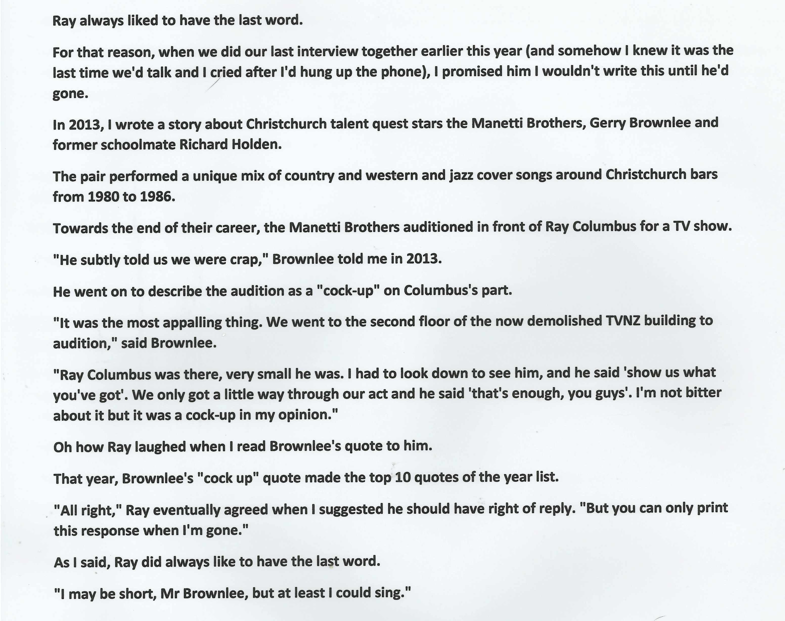 Vicki Anderson interview with Ray Columbus November 30th, 2016