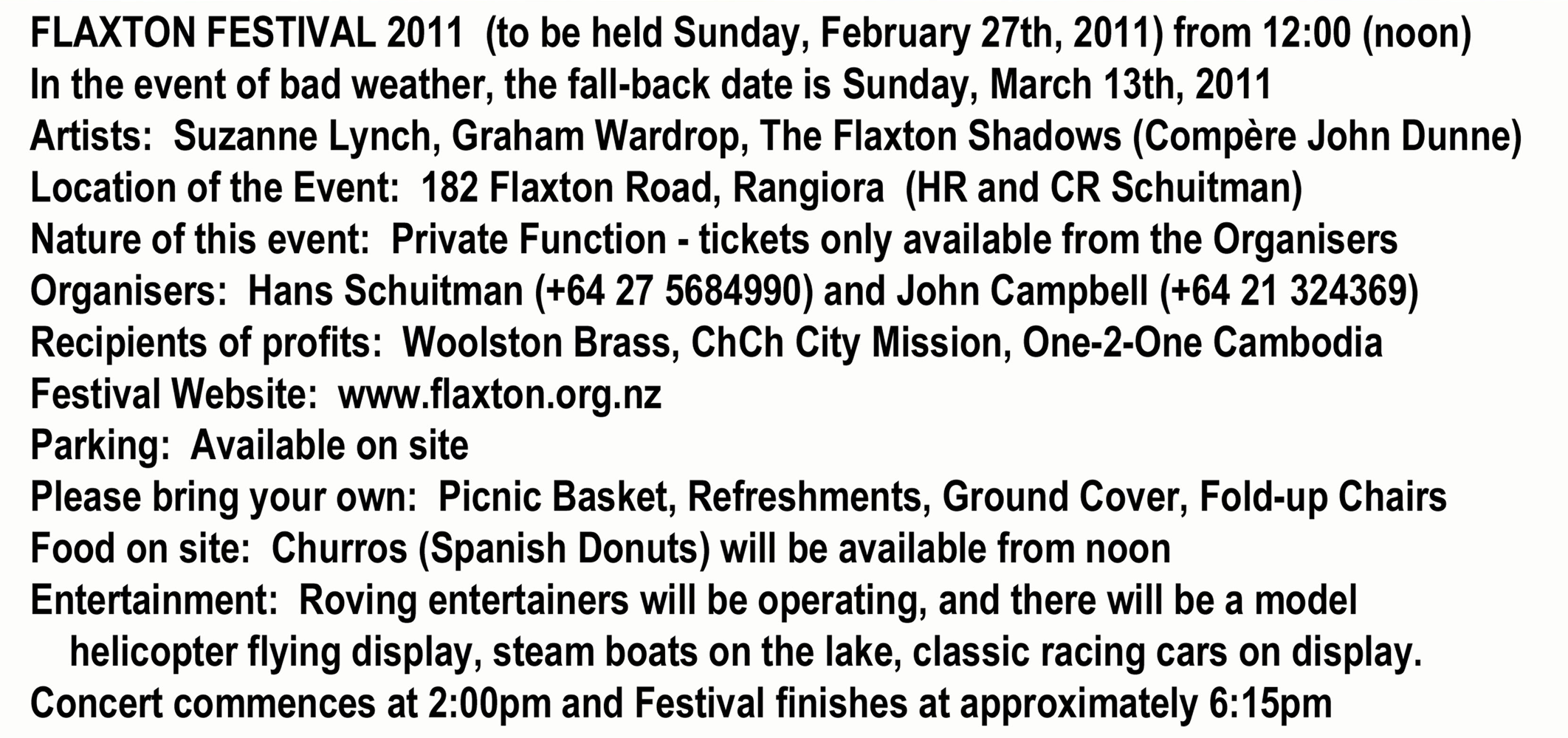 Flaxton/Flaxwood Ticket 2011