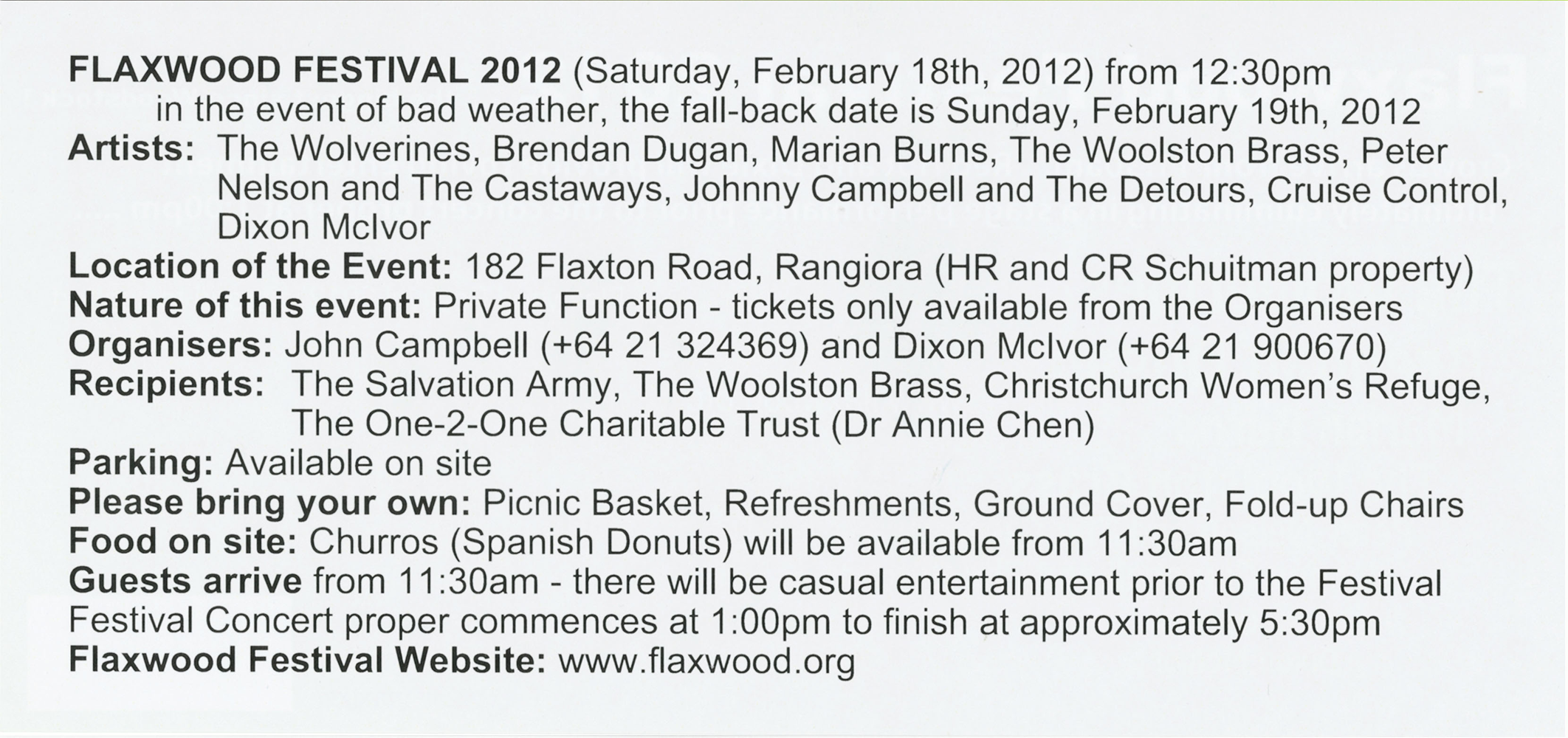 Flaxwood Ticket 2012